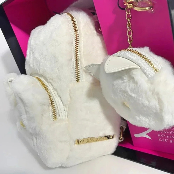 Betsey Johnson Faux-Fur Dog Backpack Crossbody Bag & Cat Keychain Coin Case - Picture 7 of 13